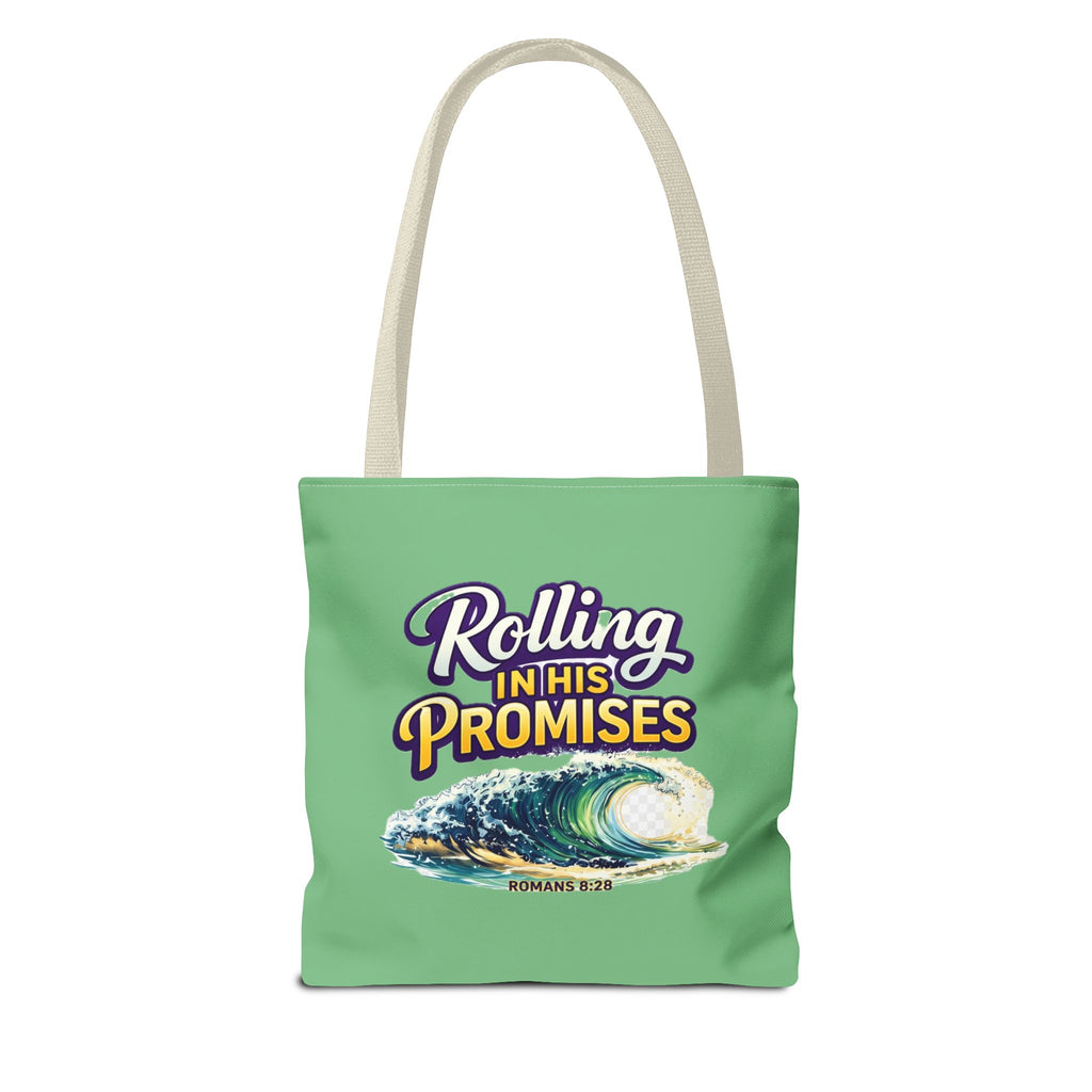 Holy Rollers Christian apparel thumbnail: Christian Tote Bag — "Rolling in His Promises" / Holy Rollers Design