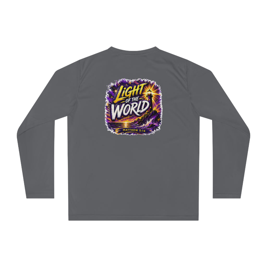 Holy Rollers Christian apparel thumbnail: Holy Rollers Performance Long Sleeve — "Light of the World" Christian Shirt