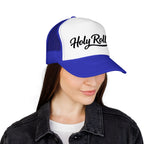 Holy Rollers Foam Trucker Hat | Script Logo, Black & White Mesh