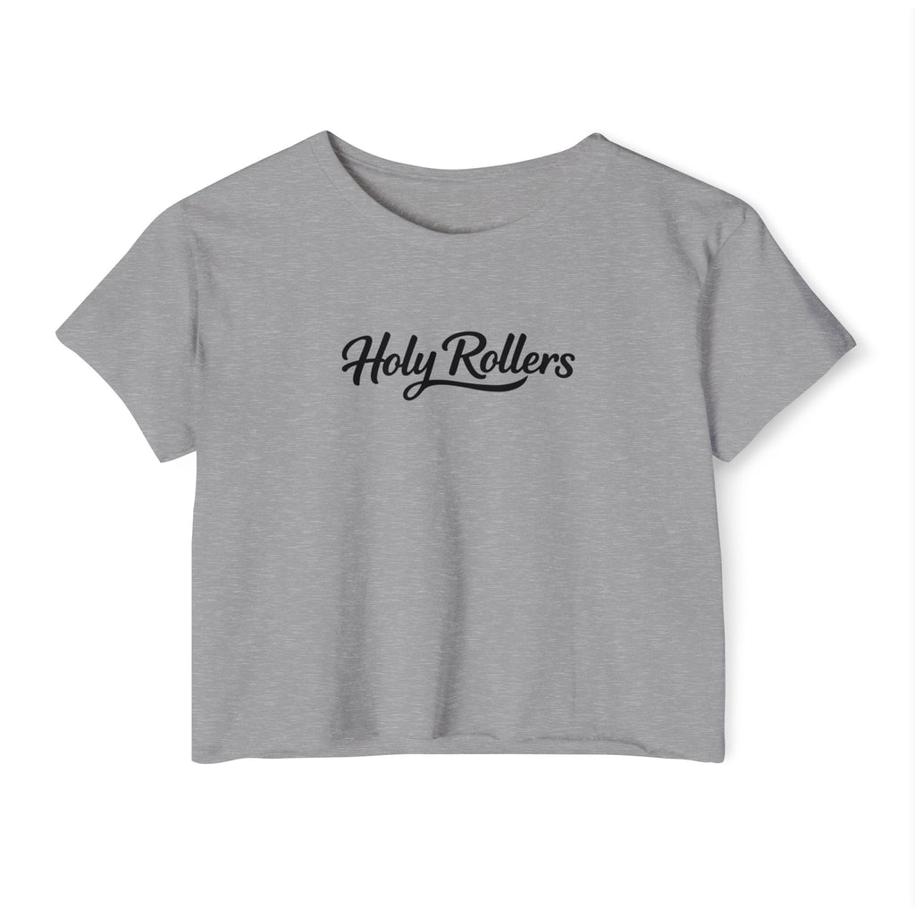 Holy Rollers Christian apparel thumbnail: Women's Crop Top — "Holy Rollers" Front & "Not Perfect Just Forgiven" Back Christian Festival Tee