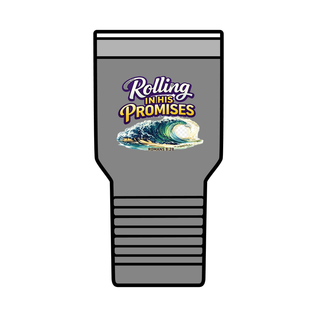 Holy Rollers Christian apparel thumbnail: Holy Rollers cross logo Insulated Tumbler | Rolling in His Promises wave design Tumbler