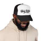 Holy Rollers Foam Trucker Hat | Script Logo, Black & White Mesh