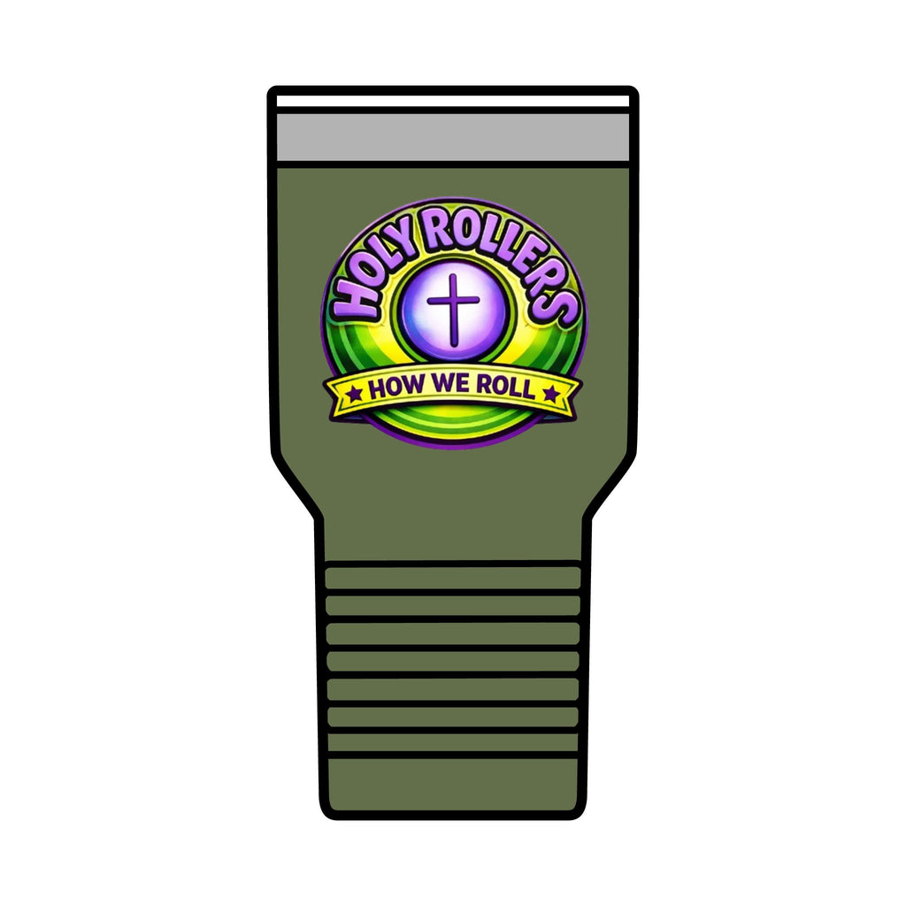 Holy Rollers Christian apparel thumbnail: Holy Rollers cross logo Insulated Tumbler | Walk by Faith design Tumbler