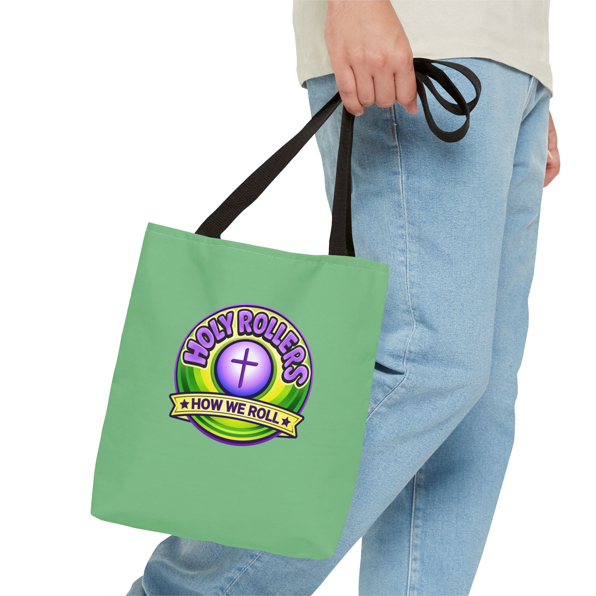 Holy Rollers Christian apparel: Christian Tote Bag — "Rolling in His Promises" / Holy Rollers Design