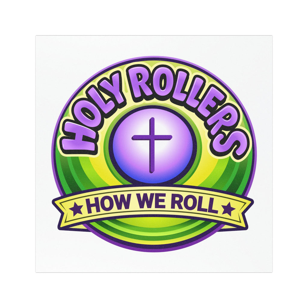 Holy Rollers Christian apparel thumbnail: Car Magnet — “Holy Rollers: How We Roll” Christian Cross Vinyl Sticker
