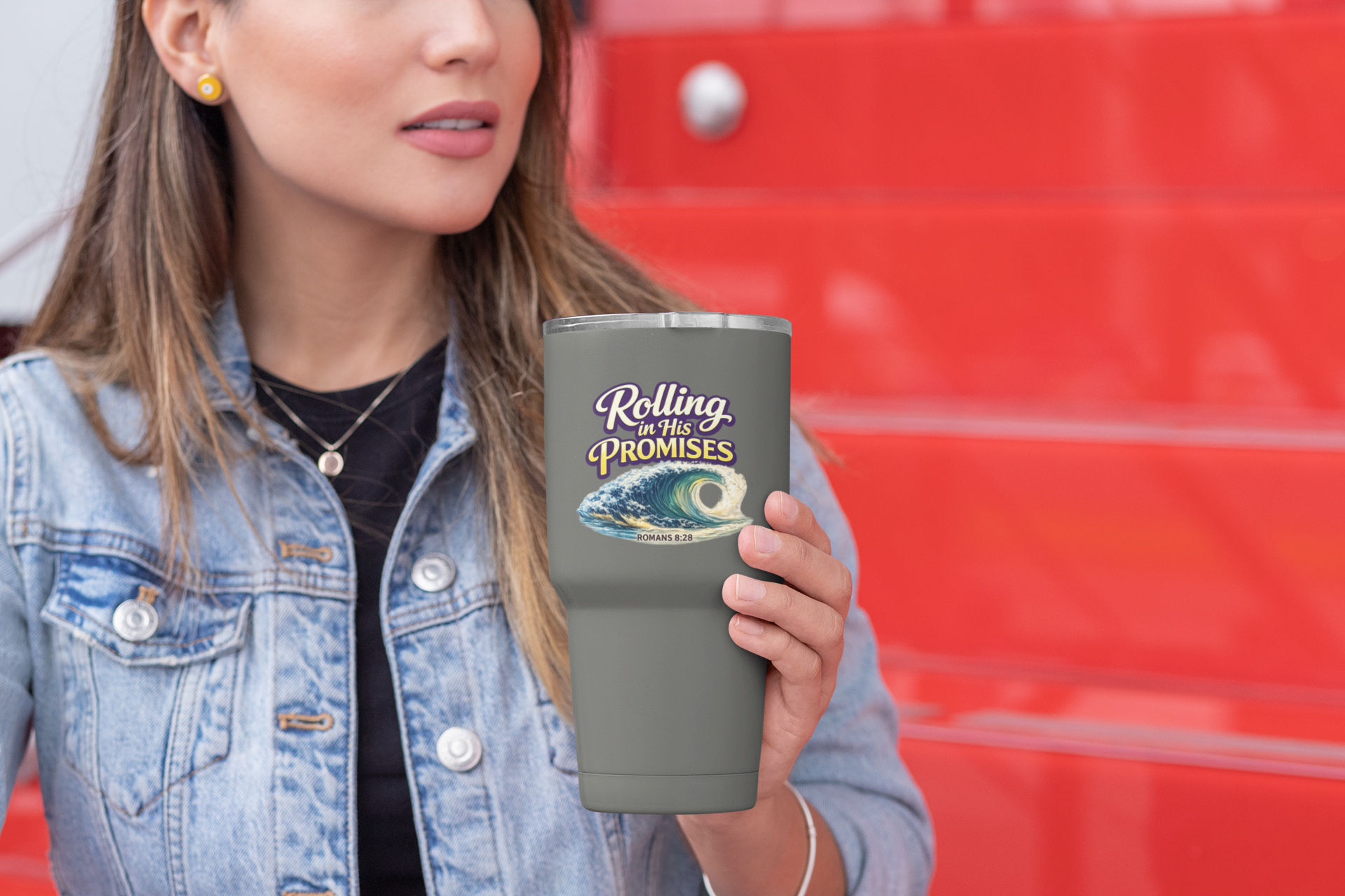 Holy Rollers Christian apparel: Holy Rollers cross logo Insulated Tumbler | Rolling in His Promises wave-design Tumbler