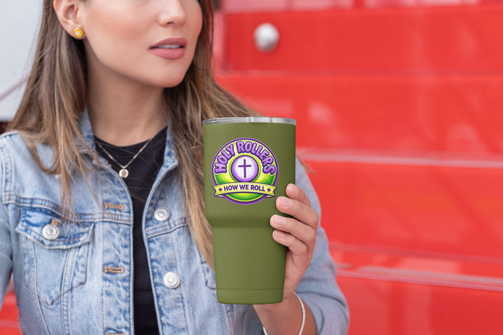 Holy Rollers Christian apparel: Holy Rollers cross logo Insulated Tumbler | Rolling in His Promises wave-design Tumbler