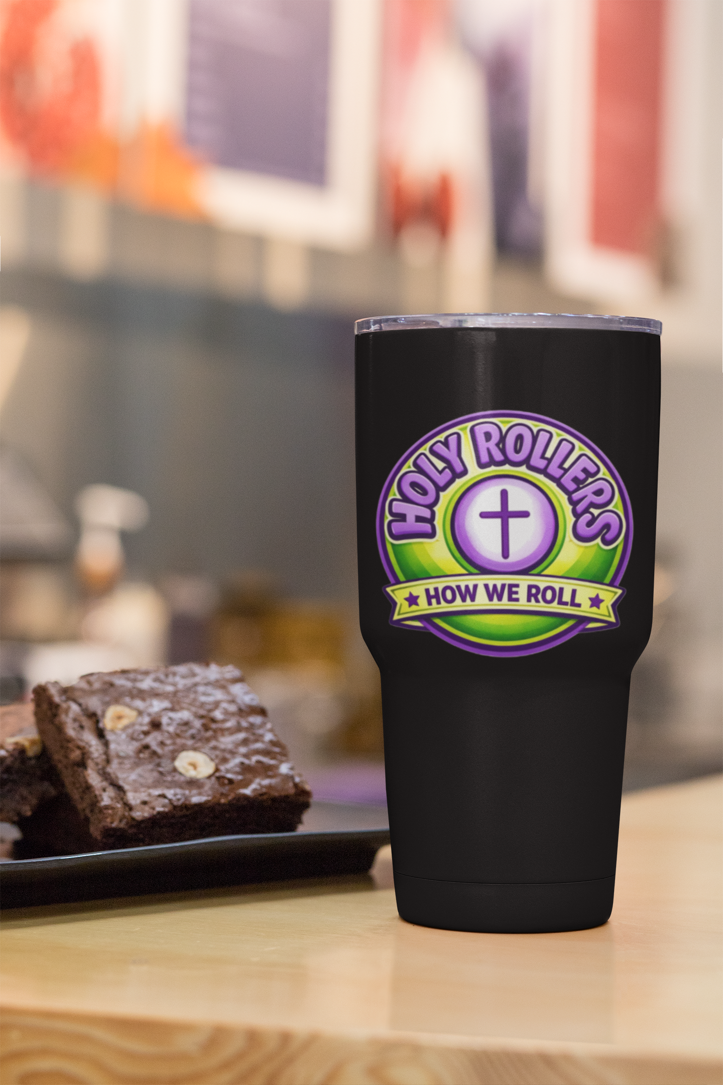 Holy Rollers Christian apparel: Holy Rollers cross logo Insulated Tumbler | Rolling in His Promises wave-design Tumbler