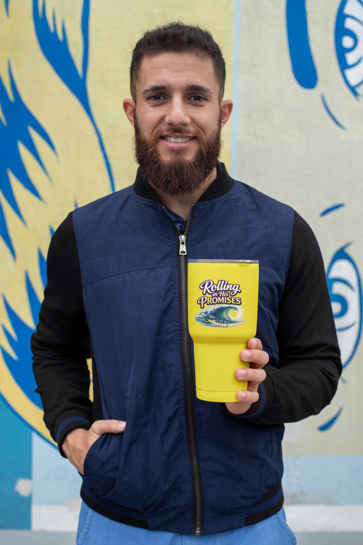 Holy Rollers Christian apparel: Holy Rollers cross logo Insulated Tumbler | Rolling in His Promises wave-design Tumbler