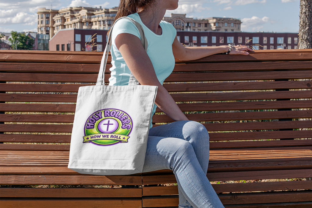 Holy Rollers Christian apparel thumbnail: Christian Tote Bag — "Walk by Faith" / "Holy Rollers" Inspirational Canvas Tote