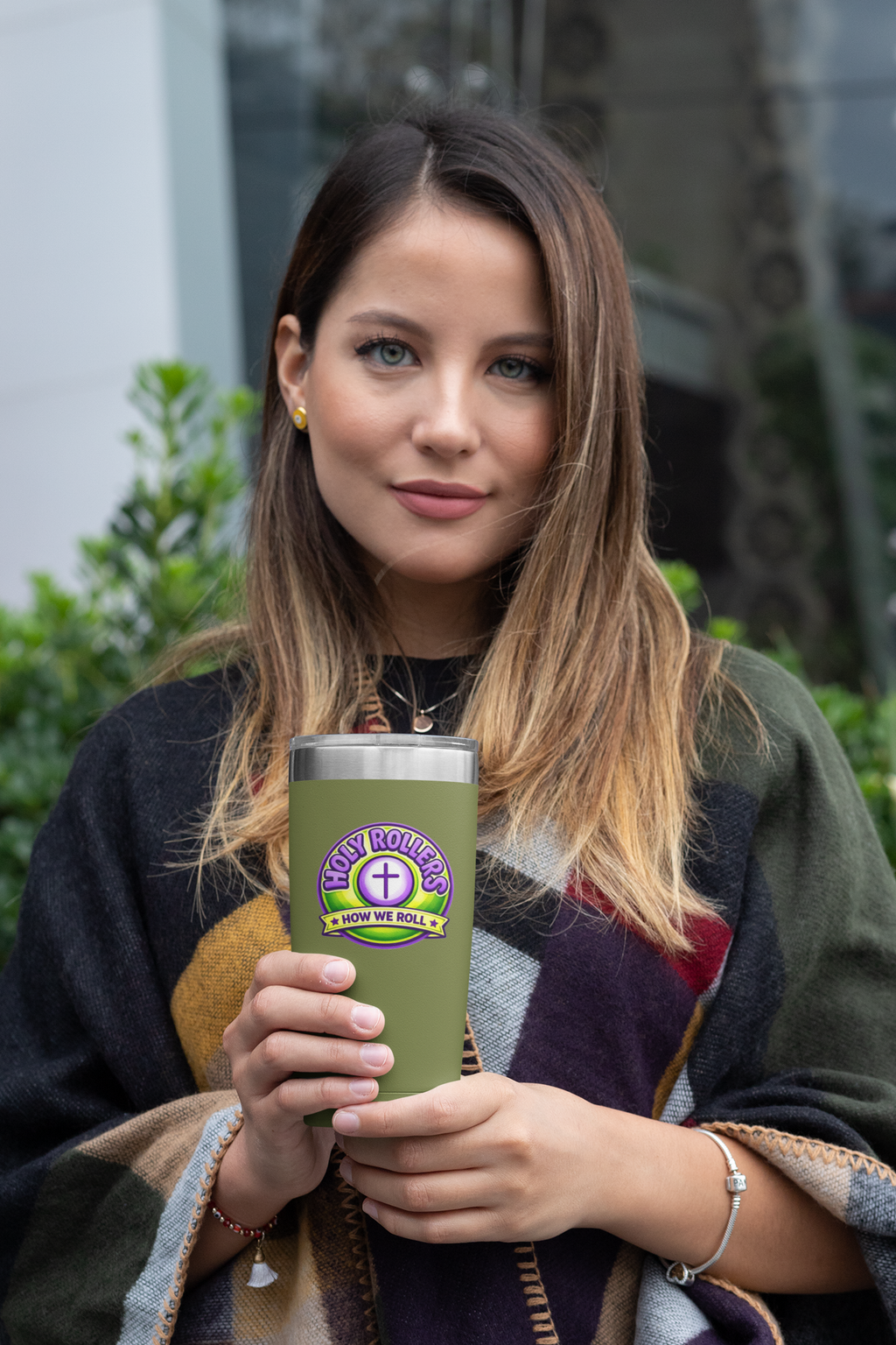 Holy Rollers Christian apparel thumbnail: Holy Rollers cross logo Insulated Tumbler | Walk by Faith design Tumbler