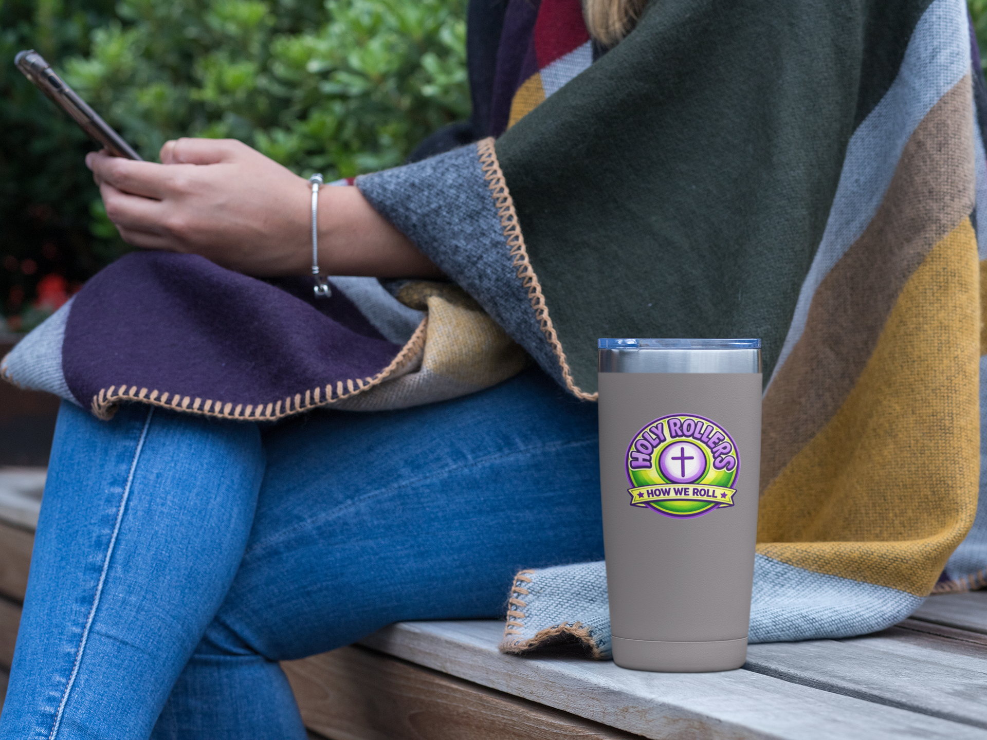 Holy Rollers Christian apparel: Holy Rollers cross logo Insulated Tumbler | Walk by Faith design Tumbler