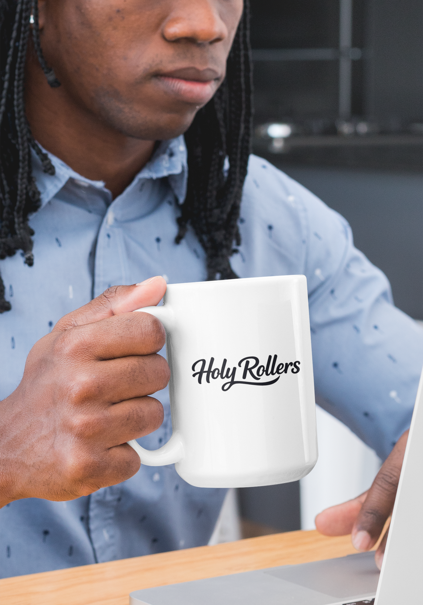 Holy Rollers Christian apparel: Holy Rollers 15oz Mug — "How We Roll" Christian Coffee Cup
