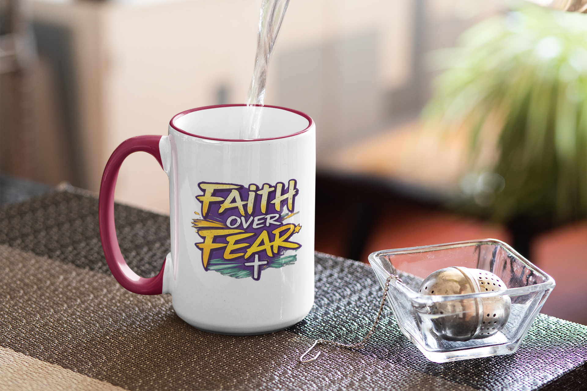 Holy Rollers Christian apparel: Holy Roller "Faith Over Fear" Logo Mug | Accent Rim & Handle