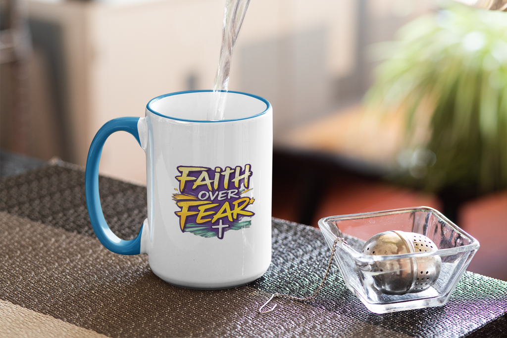 Holy Rollers Christian apparel thumbnail: Holy Roller "Faith Over Fear" Logo Mug | Accent Rim & Handle