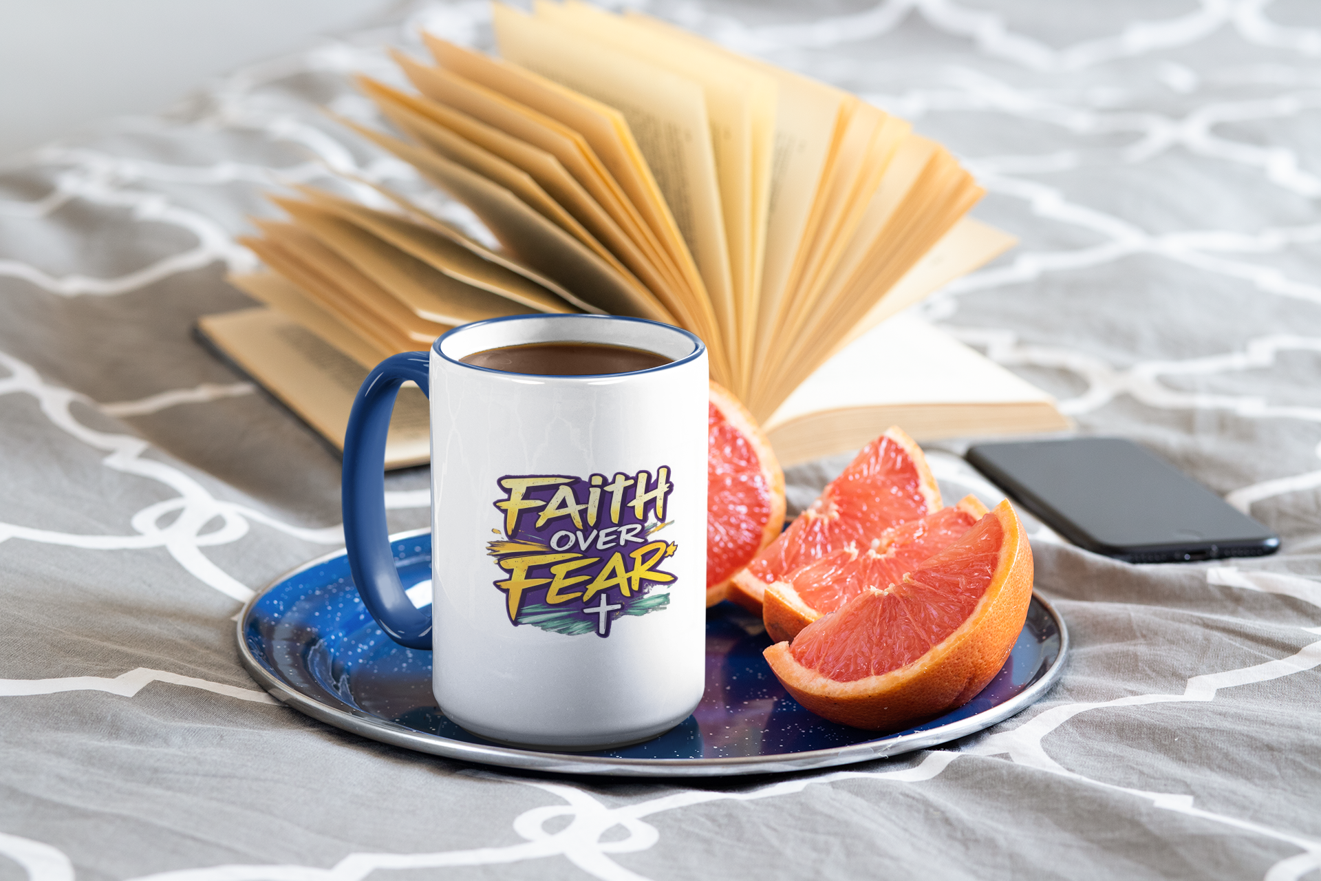 Holy Rollers Christian apparel: Holy Roller "Faith Over Fear" Logo Mug | Accent Rim & Handle