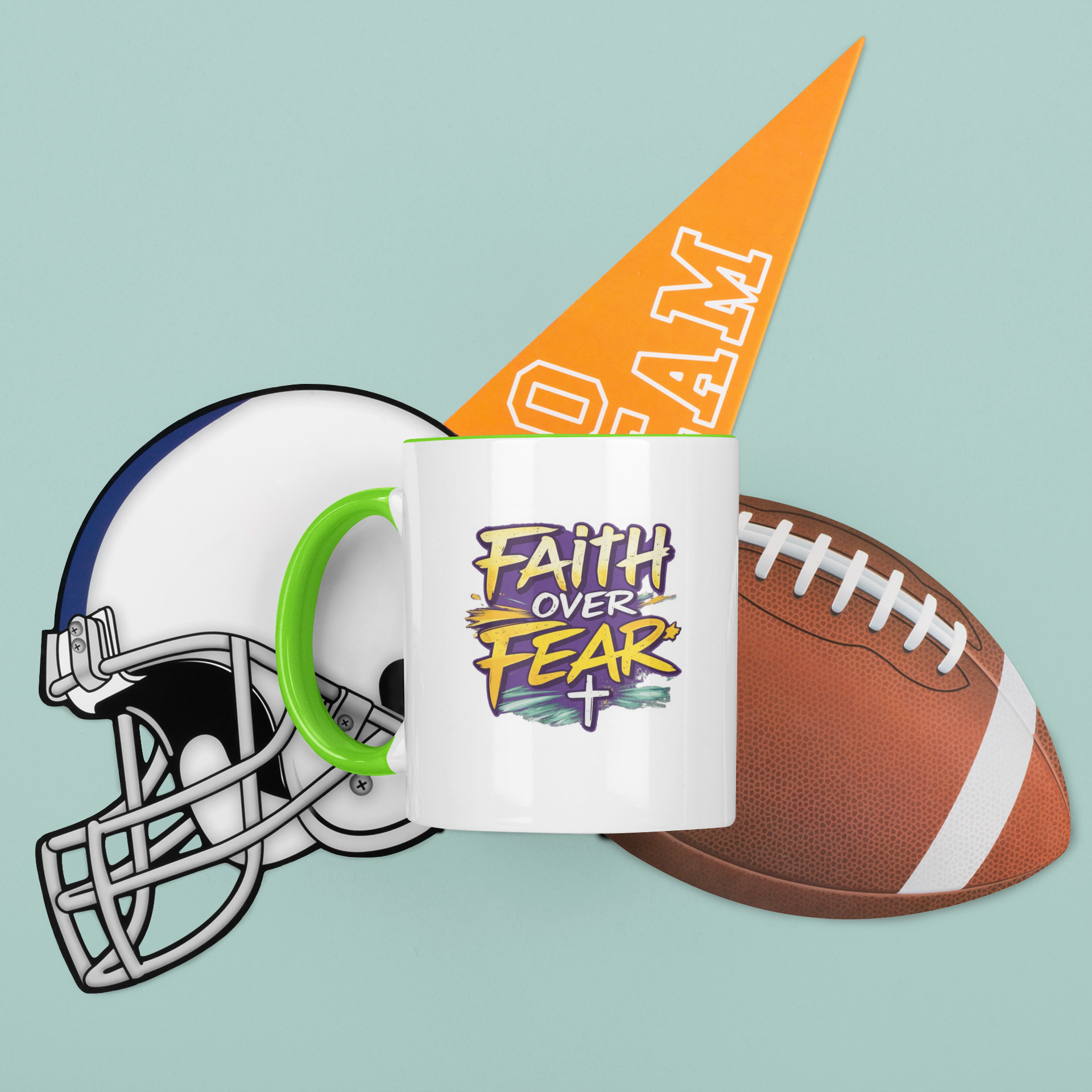 Holy Rollers Christian apparel: Holy Roller "Faith Over Fear" Logo Mug | Accent Rim & Handle