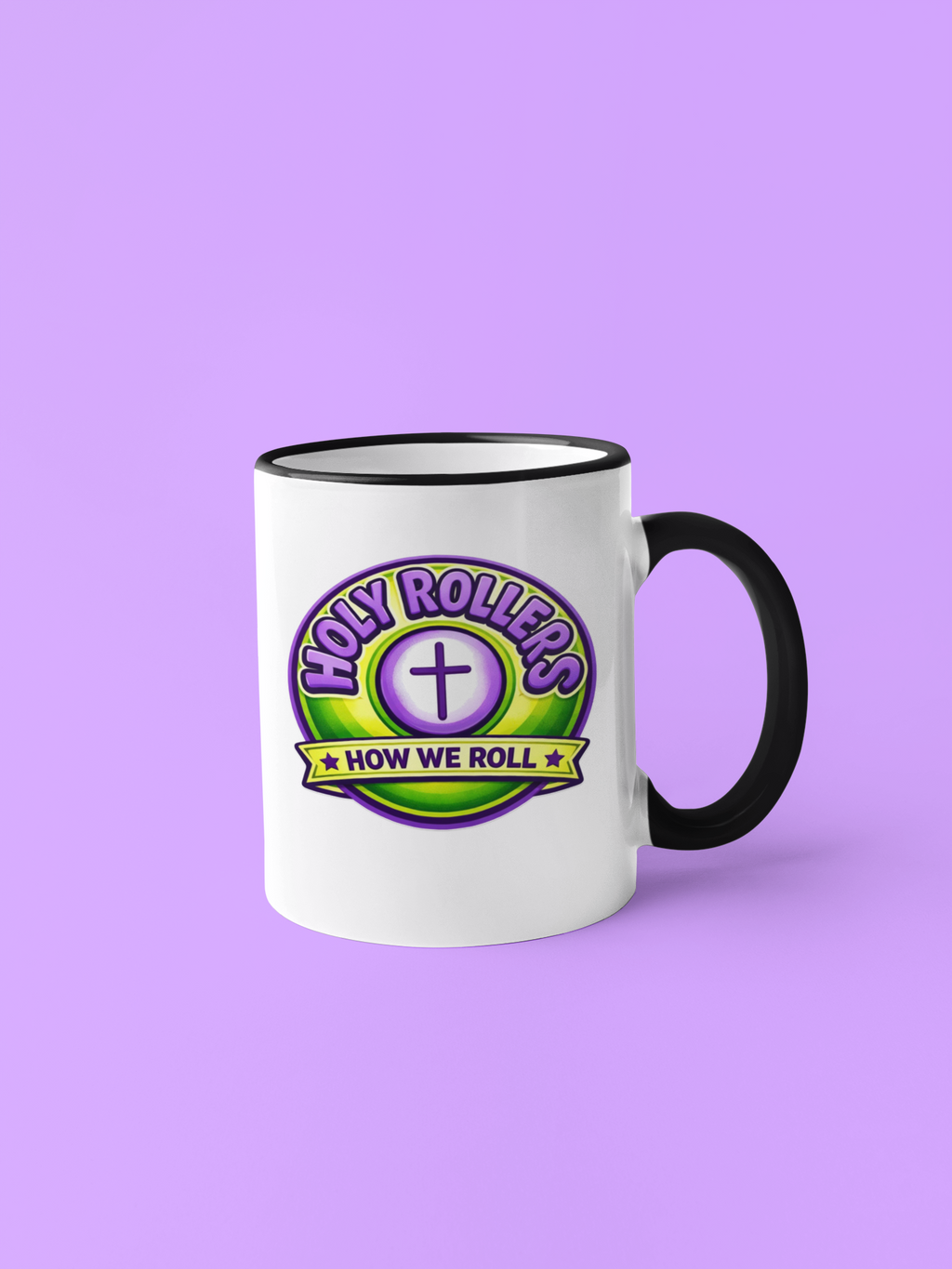 Holy Rollers Christian apparel thumbnail: Holy Roller "Walk By Faith"  Logo Mug | Accent Rim & Handle