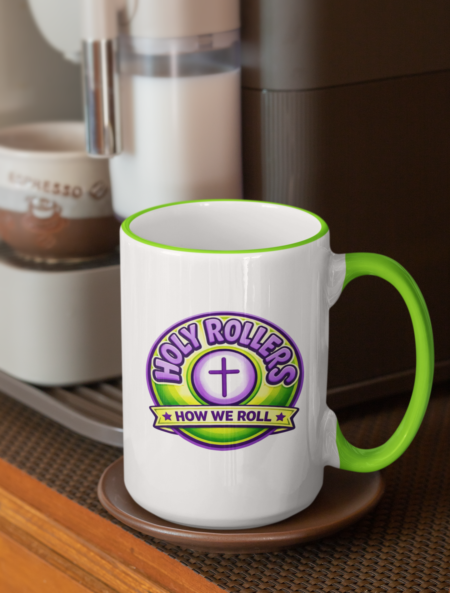 Holy Rollers Christian apparel: Holy Roller "Walk By Faith"  Logo Mug | Accent Rim & Handle
