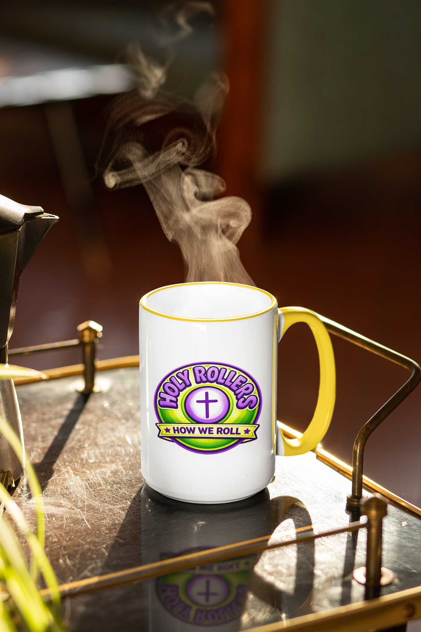 Holy Rollers Christian apparel: Holy Roller "Walk By Faith"  Logo Mug | Accent Rim & Handle