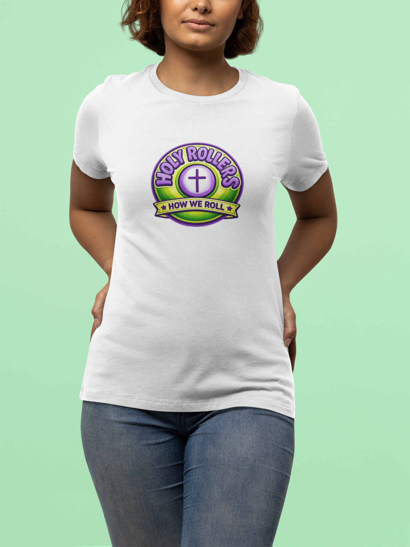 Holy Rollers Christian apparel: Saved by Grace Holy Rollers T-Shirt | Uplifted Confident Joyful Faith Tee
