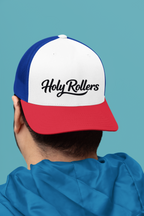 Holy Rollers Foam Trucker Hat | Script Logo, Colored Visor & Mesh on White