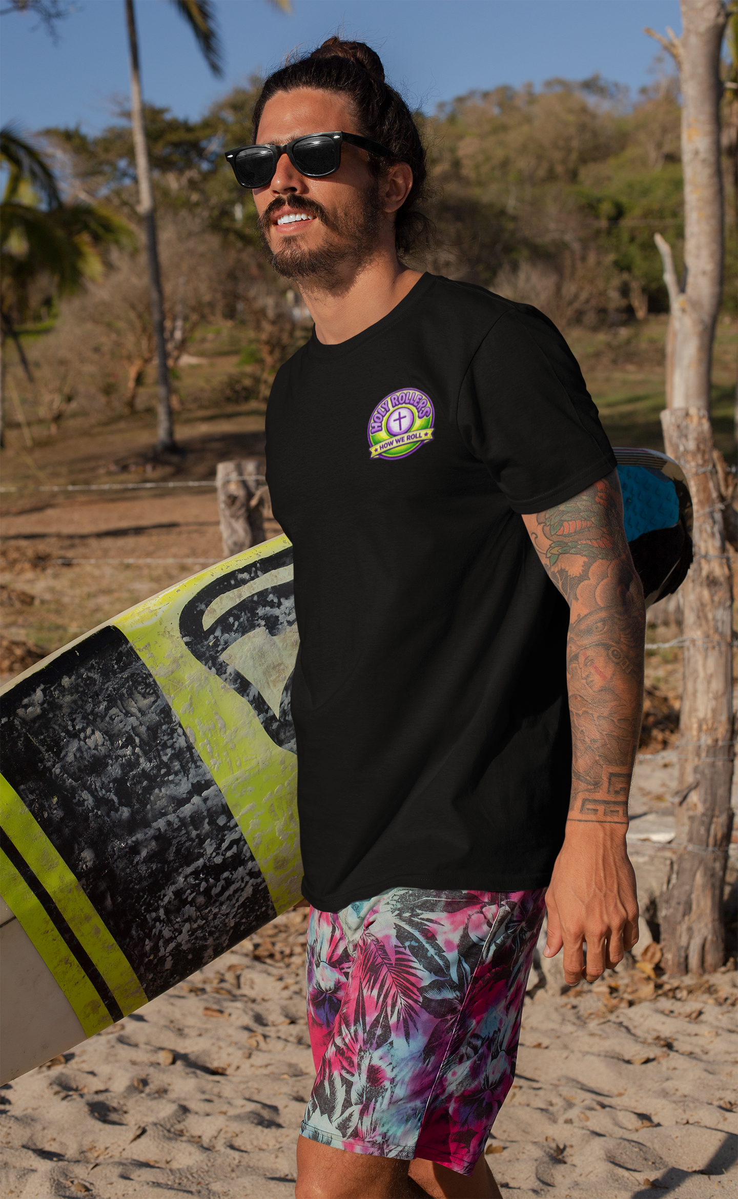Holy Rollers Christian apparel: Walk by Faith Holy Rollers T-Shirt | Uplifted Confident Joyful Faith Tee