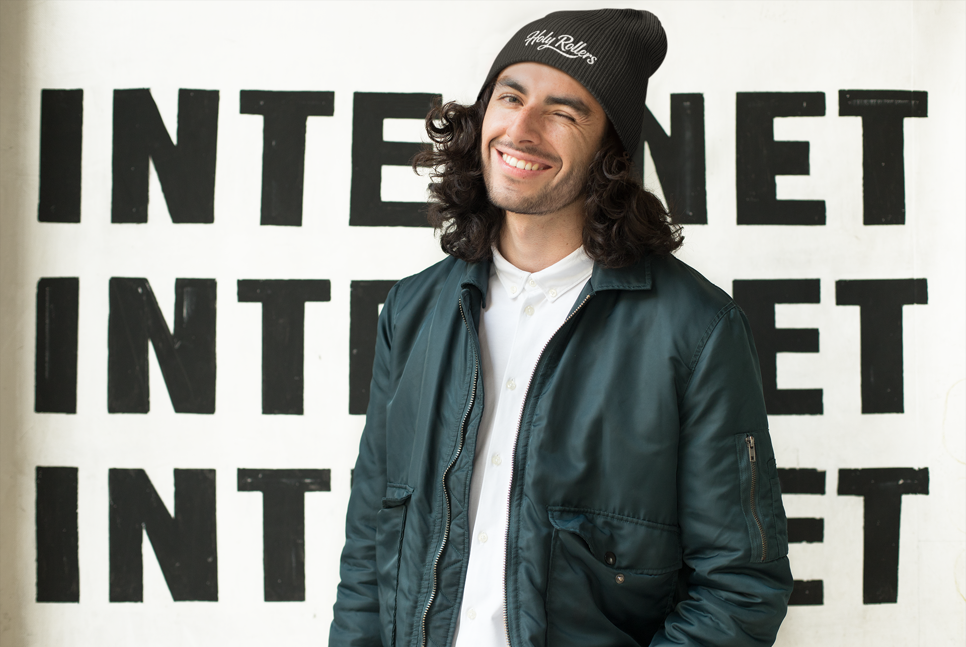 Holy Rollers Christian apparel: Embroidered 'Holy Rollers' Knit Beanie — Cozy Script  Hat