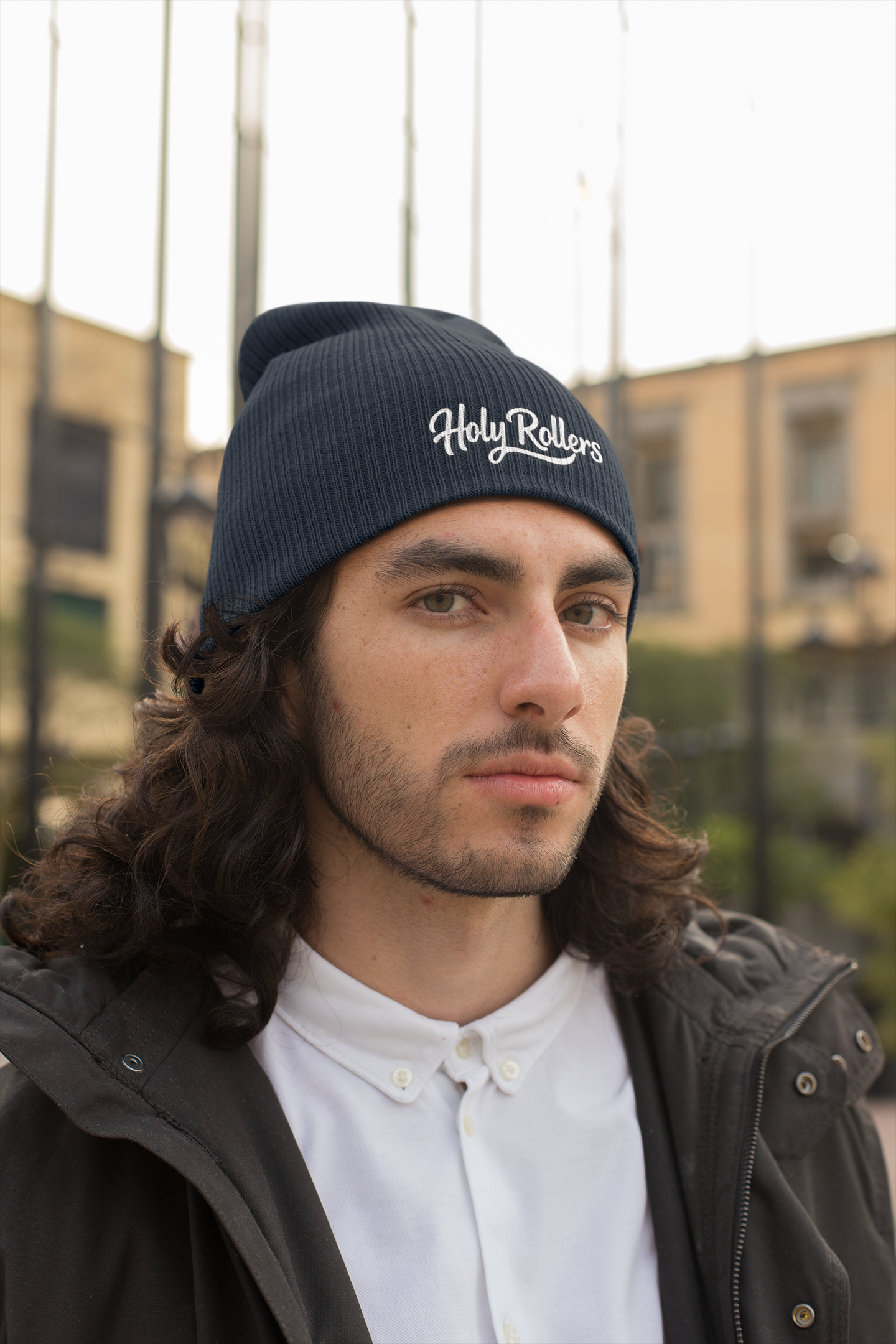 Holy Rollers Christian apparel: Embroidered 'Holy Rollers' Knit Beanie — Cozy Script  Hat