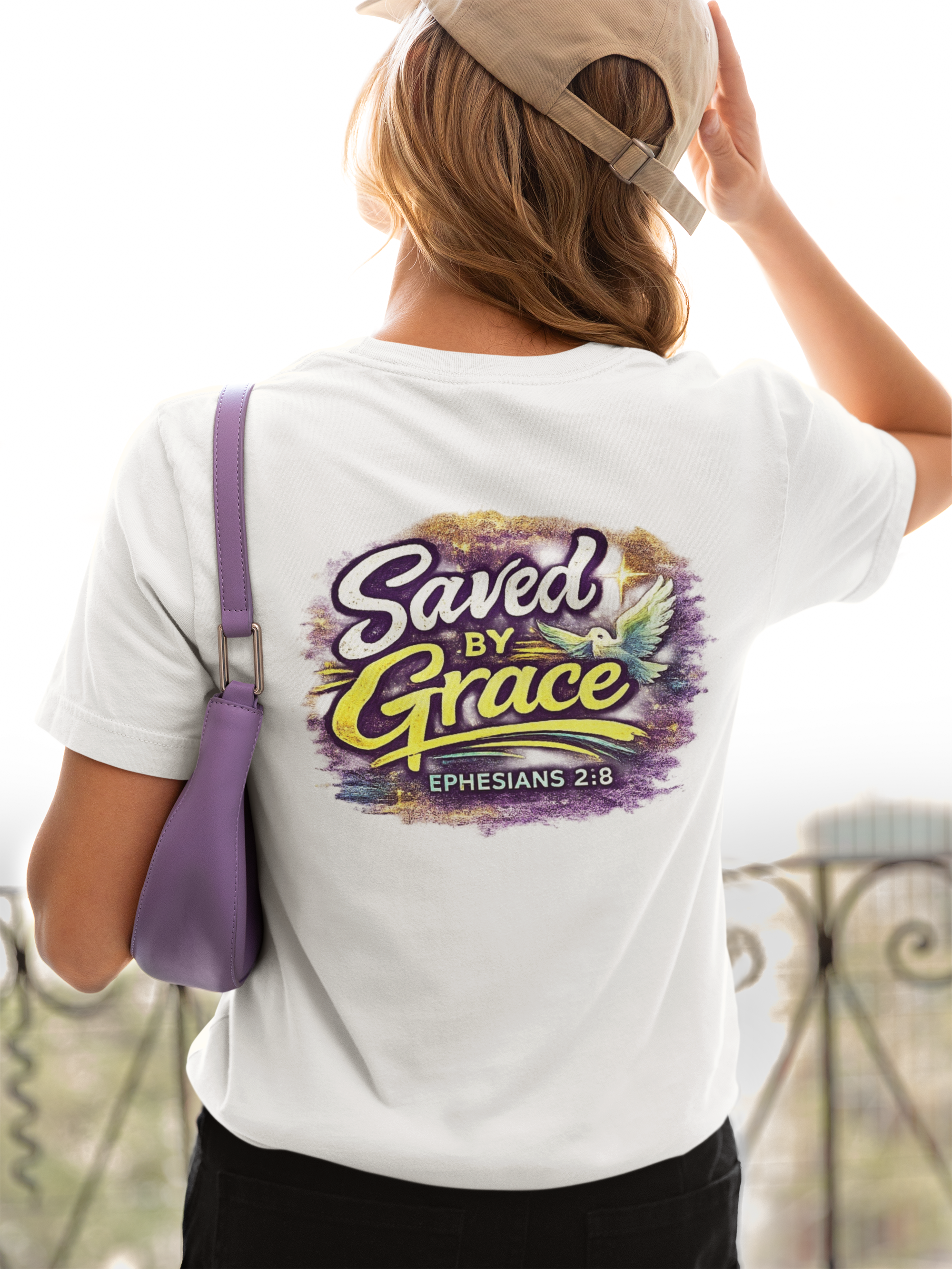Holy Rollers Christian apparel: Holy Rollers Saved by Grace faith tee | Colorful Uplifting Gospel T-shirt