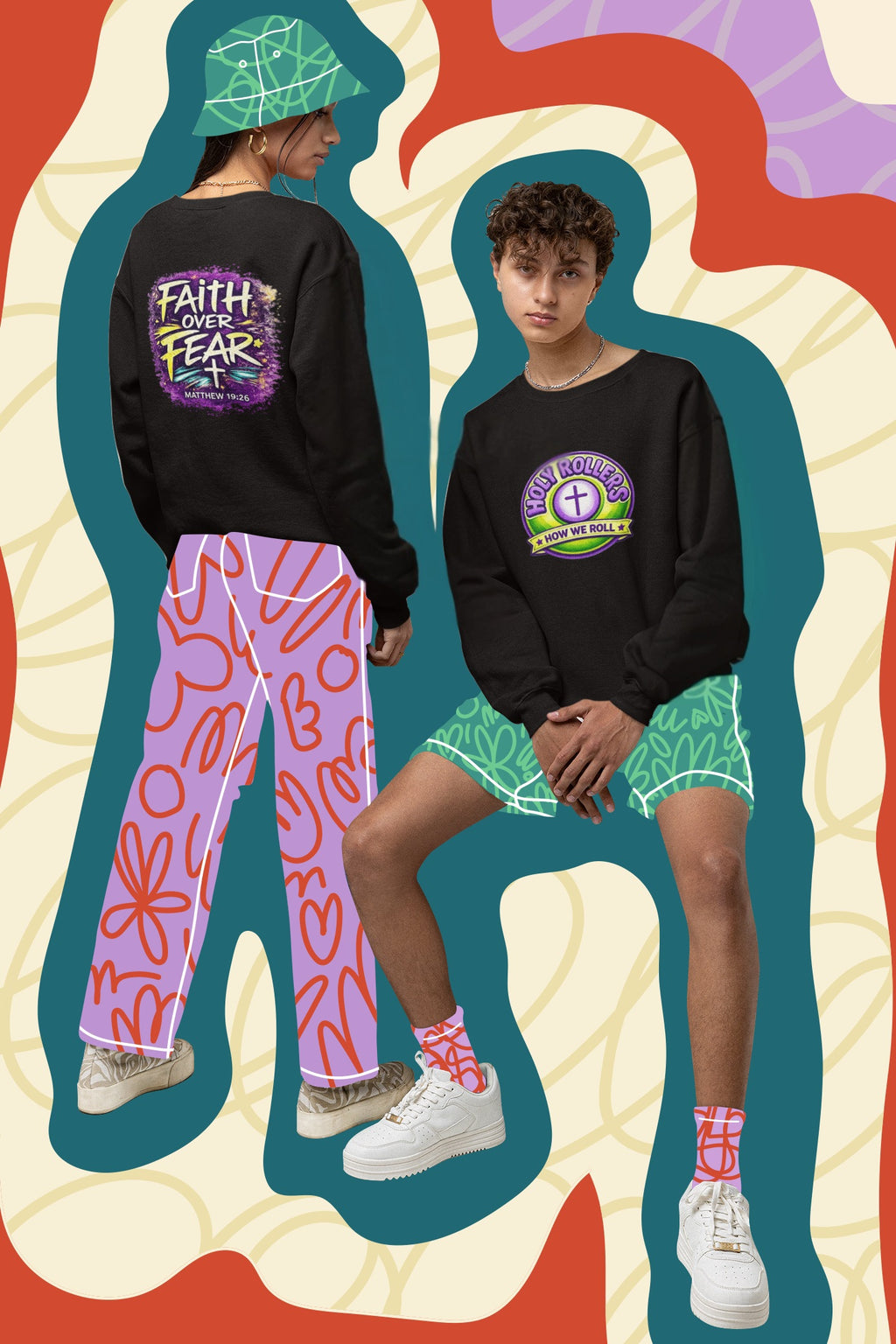Holy Rollers Christian apparel thumbnail: Holy Rollers Cross logo sweatshirt | Faith Over Fear graphic sweatshirt