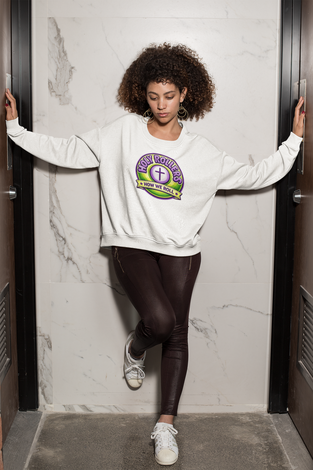 Holy Rollers Christian apparel thumbnail: Holy Rollers How We Roll sweatshirt | Christian faith crewneck