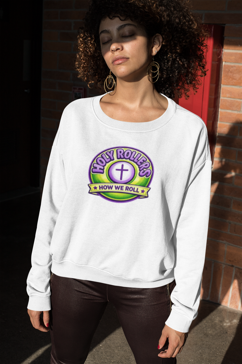 Holy Rollers Christian apparel thumbnail: Holy Rollers How We Roll sweatshirt | Christian faith crewneck