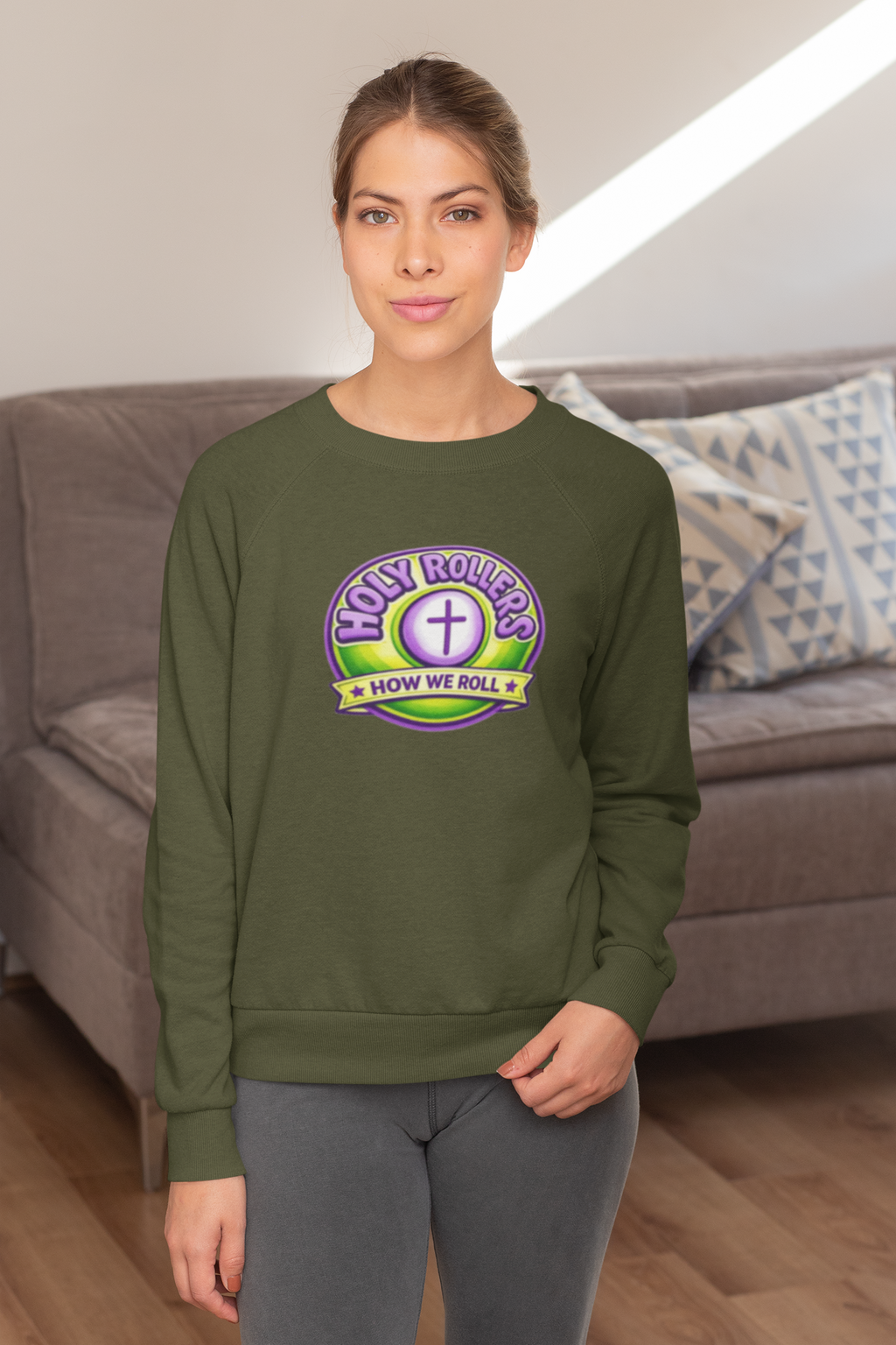 Holy Rollers Christian apparel thumbnail: Holy Rollers How We Roll sweatshirt | Christian faith crewneck
