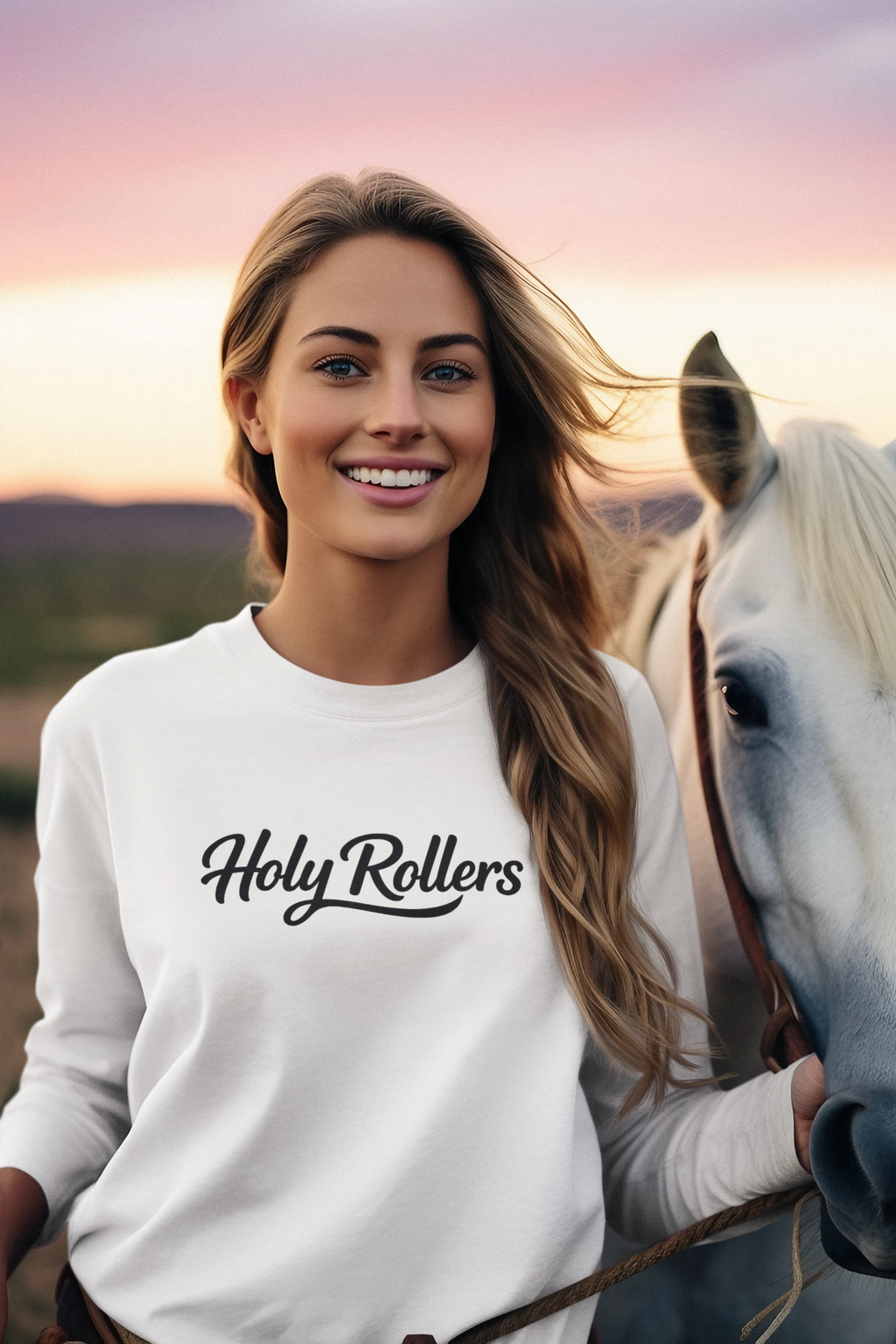 Holy Rollers Christian apparel thumbnail: Holy Rollers graphic long sleeve tee | Walk by Faith design