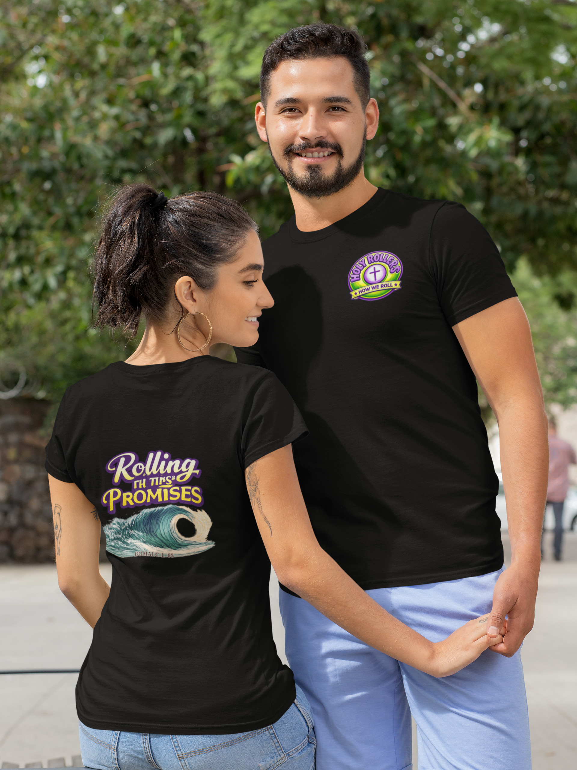 Holy Rollers Christian apparel: Rolling in His Promises Holy Rollers T-shirt | Joyful Faith Christian Message
