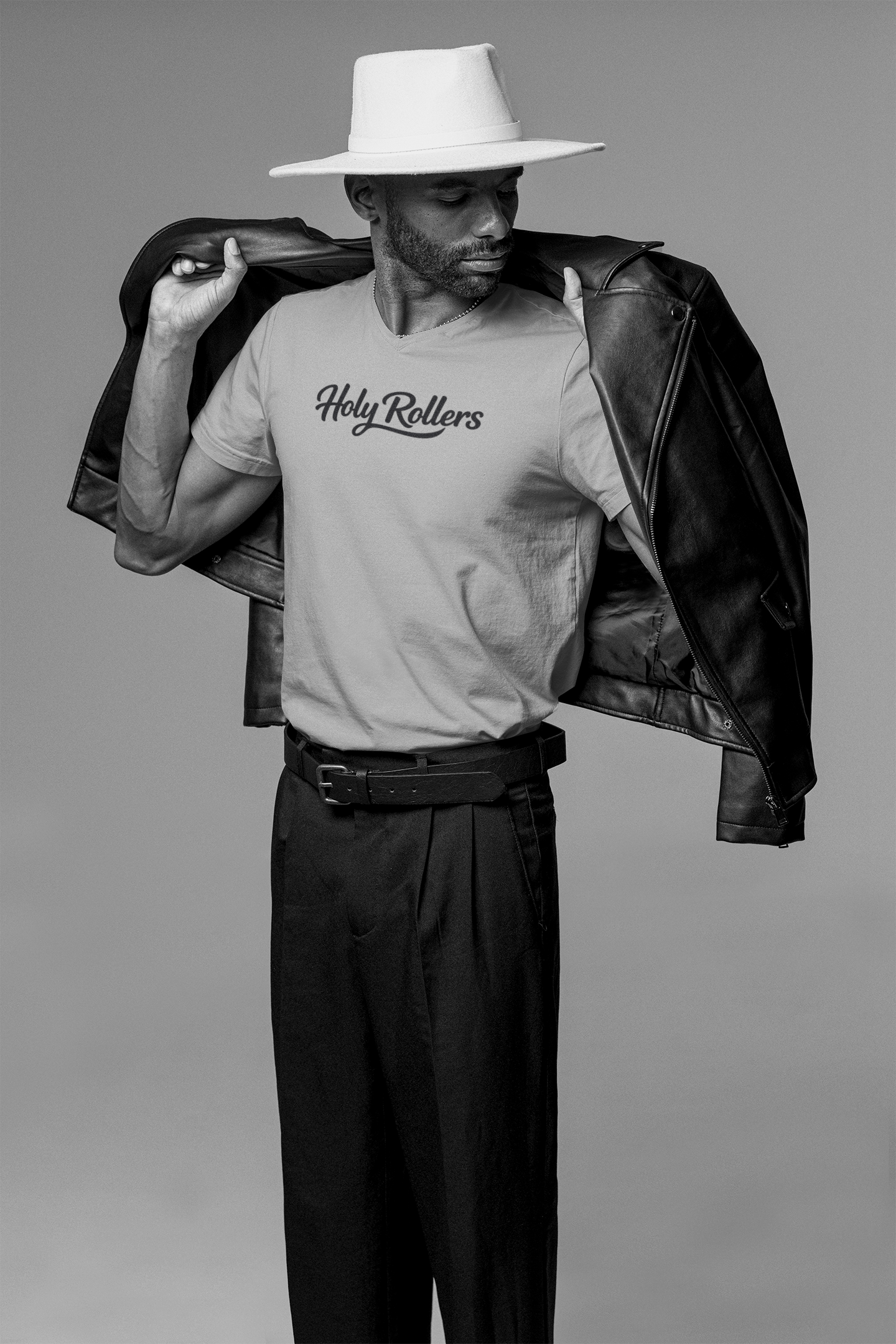 Holy Rollers Christian apparel: Holy Rollers word-logo t-shirt | Holy Rollers How We Roll V-neck