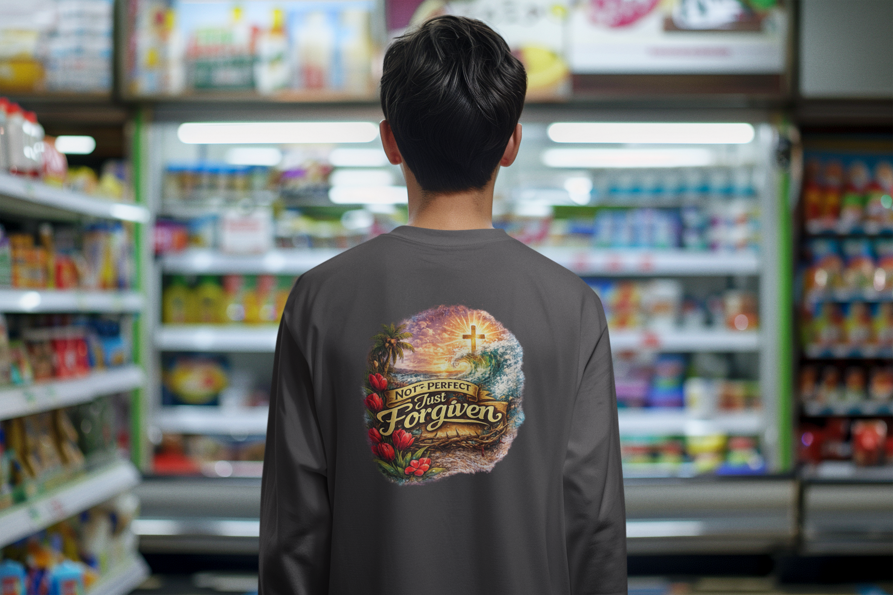 Holy Rollers Christian apparel: Holy Rollers Performance Long Sleeve — "Not Perfect Just Forgiven" Beach Christian Shirt