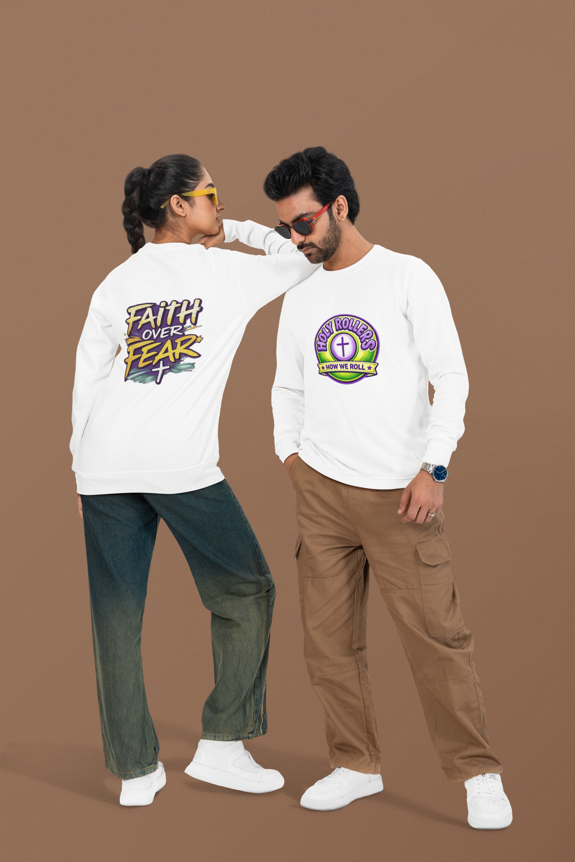 Holy Rollers Christian apparel: Faith Over Fear Long Sleeve Tee — "How We Roll" Holy Rollers Christian Shirt