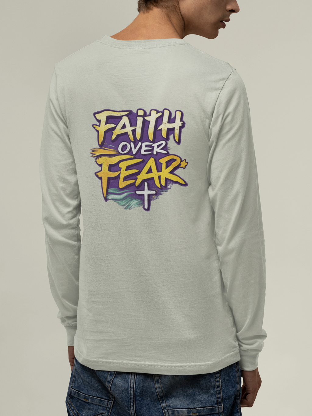 Holy Rollers Christian apparel thumbnail: Faith Over Fear Long Sleeve Tee — "How We Roll" Holy Rollers Christian Shirt
