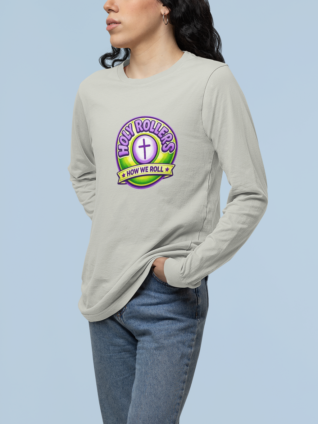 Holy Rollers Christian apparel thumbnail: Faith Over Fear Long Sleeve Tee — "How We Roll" Holy Rollers Christian Shirt