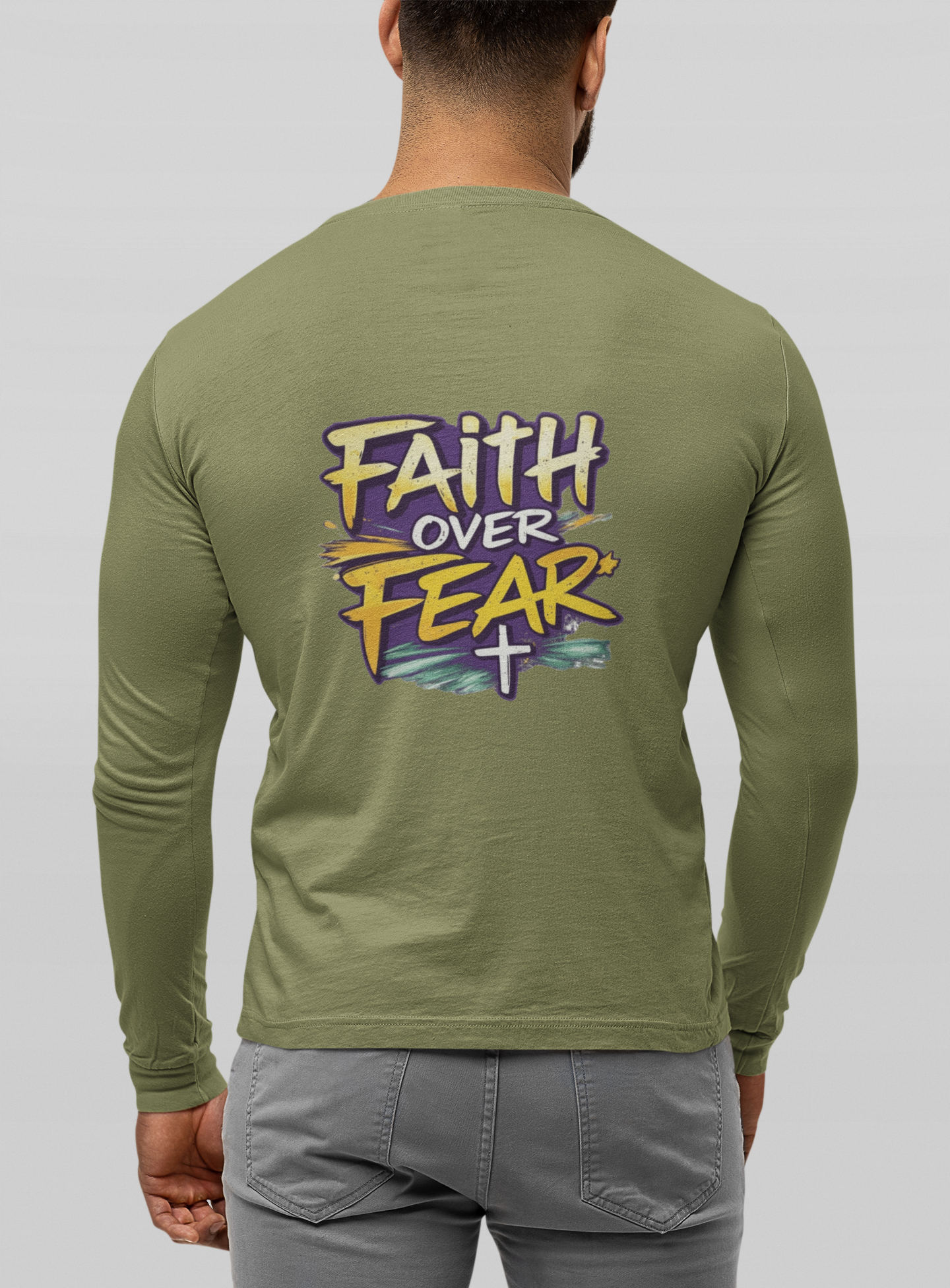 Holy Rollers Christian apparel: Faith Over Fear Long Sleeve Tee — "How We Roll" Holy Rollers Christian Shirt