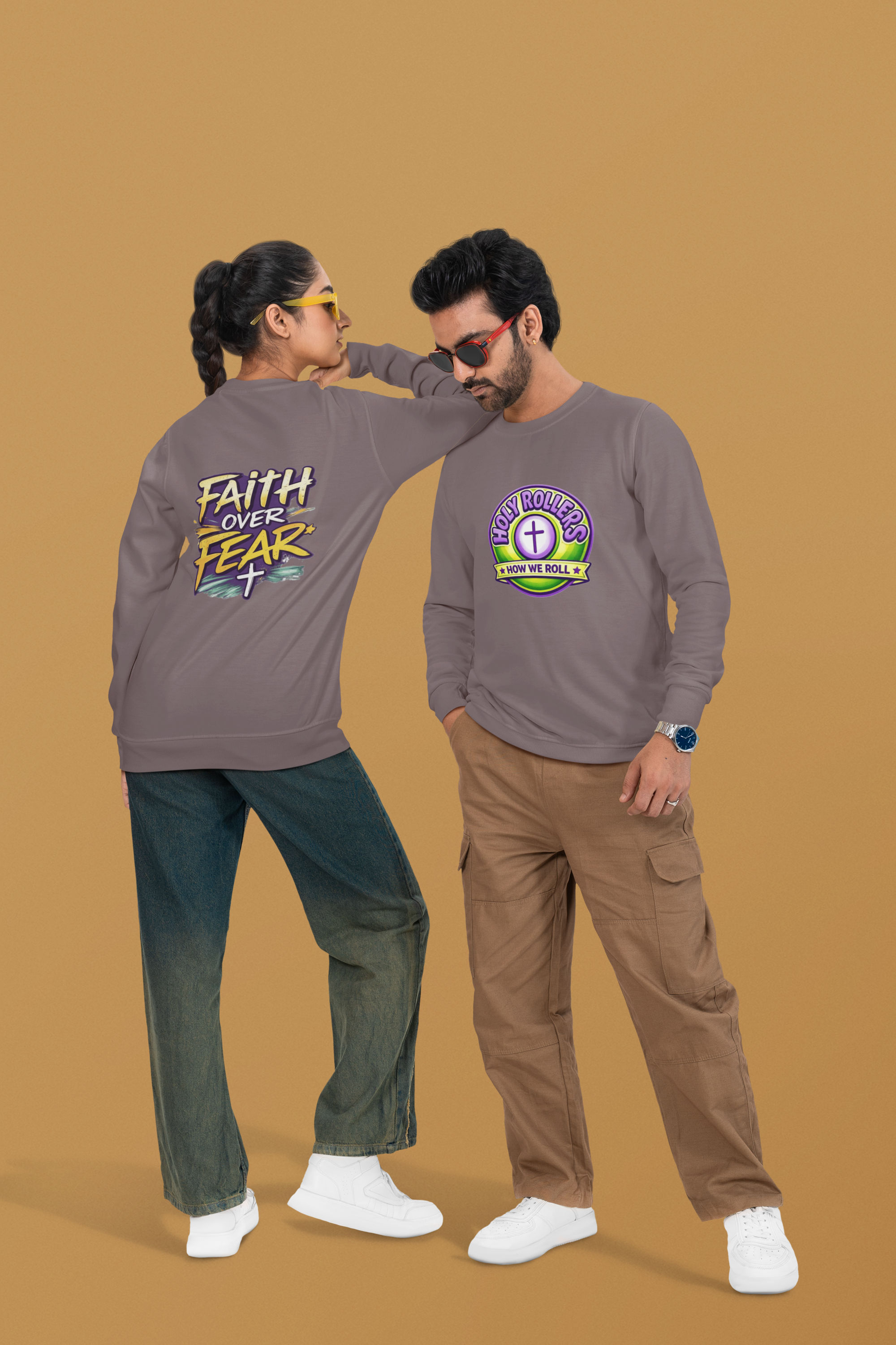 Holy Rollers Christian apparel: Faith Over Fear Long Sleeve Tee — "How We Roll" Holy Rollers Christian Shirt