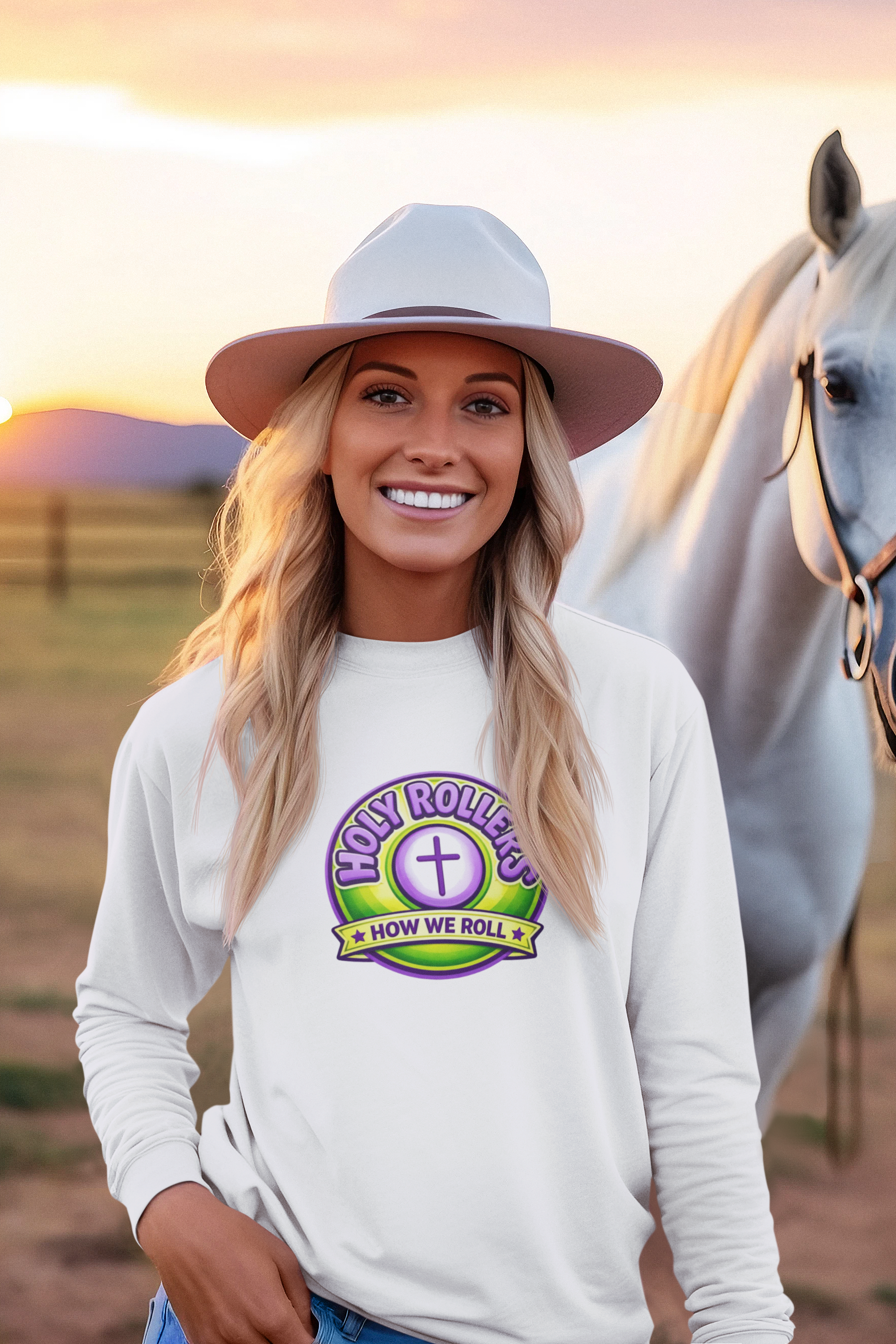 Holy Rollers Christian apparel: Faith Over Fear Long Sleeve Tee — "How We Roll" Holy Rollers Christian Shirt