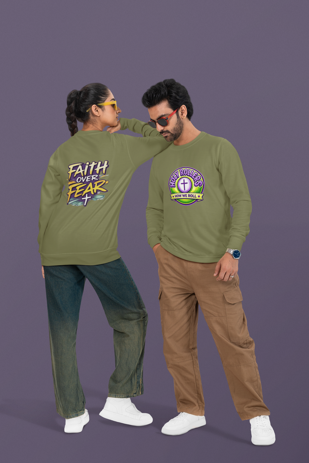 Holy Rollers Christian apparel thumbnail: Faith Over Fear Long Sleeve Tee — "How We Roll" Holy Rollers Christian Shirt