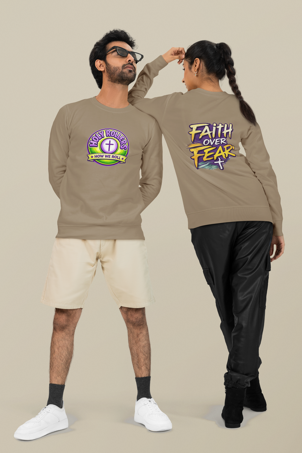 Holy Rollers Christian apparel thumbnail: Faith Over Fear Long Sleeve Tee — "How We Roll" Holy Rollers Christian Shirt