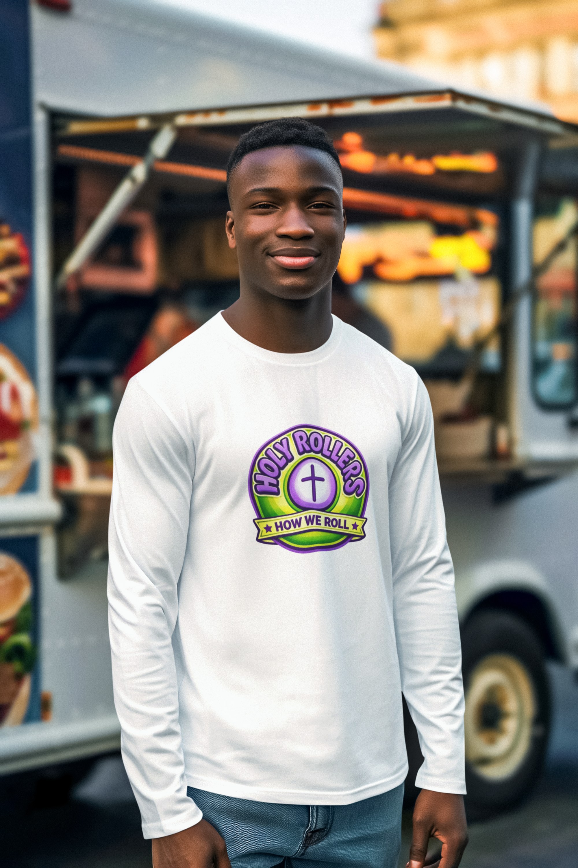 Holy Rollers Christian apparel: Faith Over Fear Long Sleeve Tee — "How We Roll" Holy Rollers Christian Shirt
