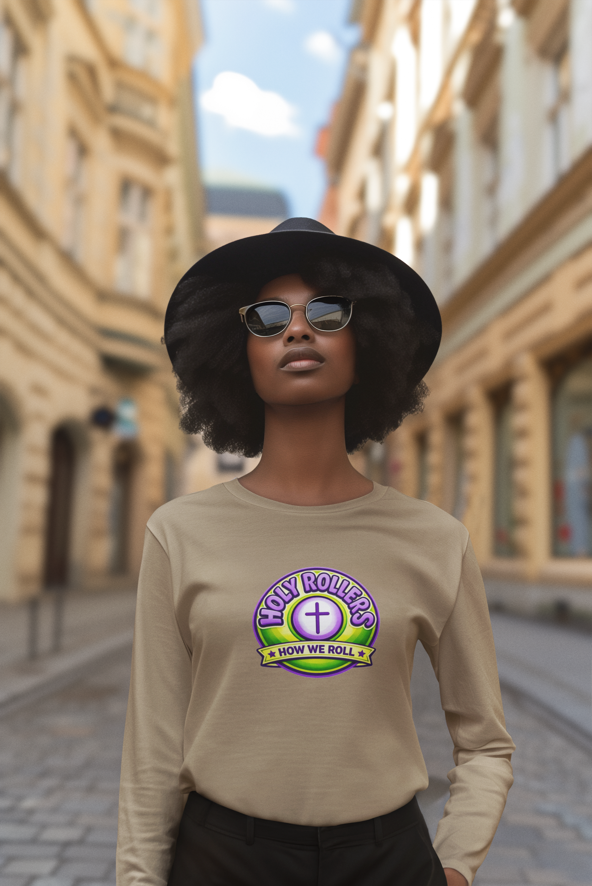 Holy Rollers Christian apparel: Faith Over Fear Long Sleeve Tee — "How We Roll" Holy Rollers Christian Shirt