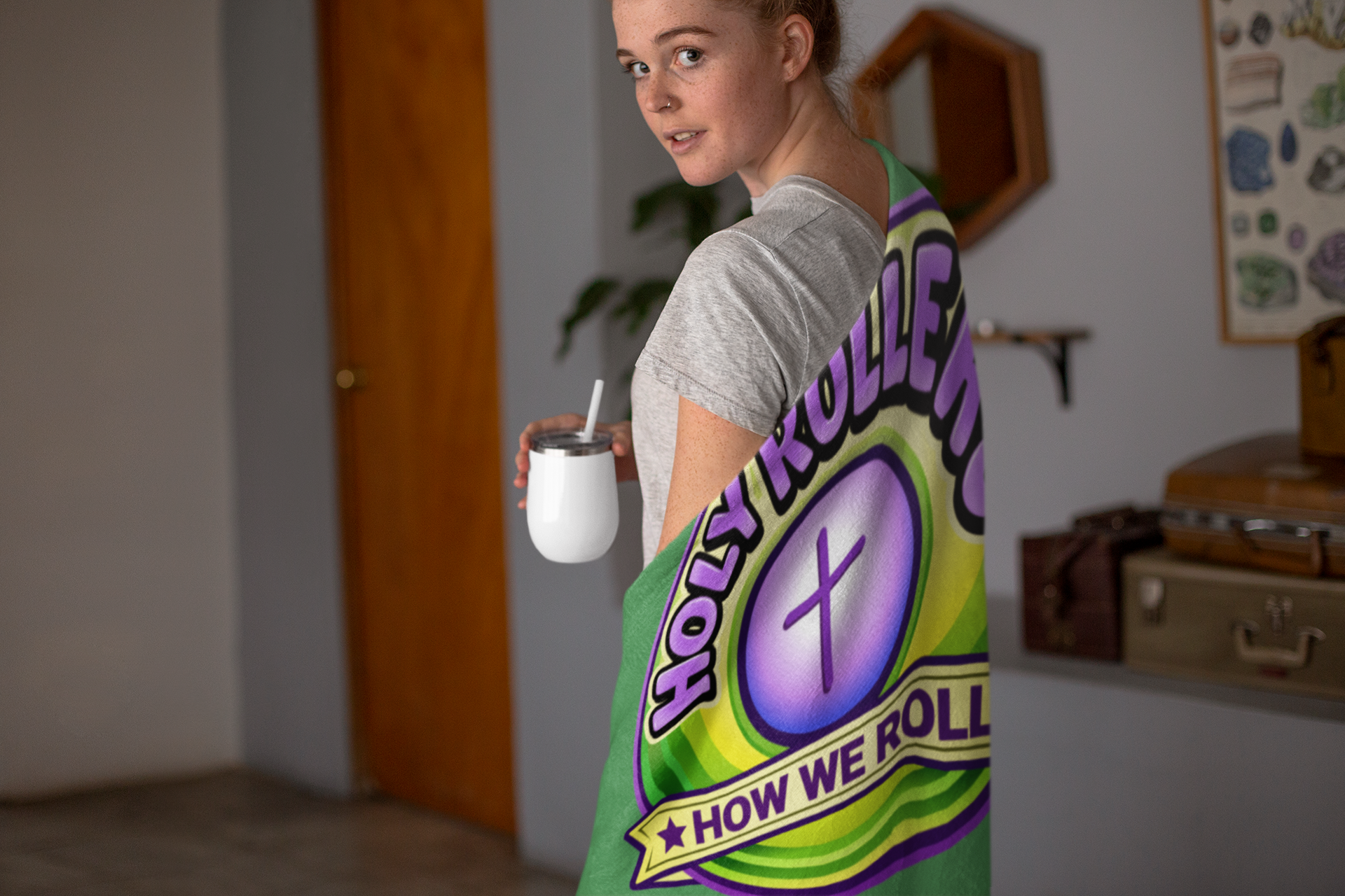 Holy Rollers Christian apparel: Velveteen Plush Stadium Blanket — Holy Rollers "How We Roll" Cozy Christian Throw