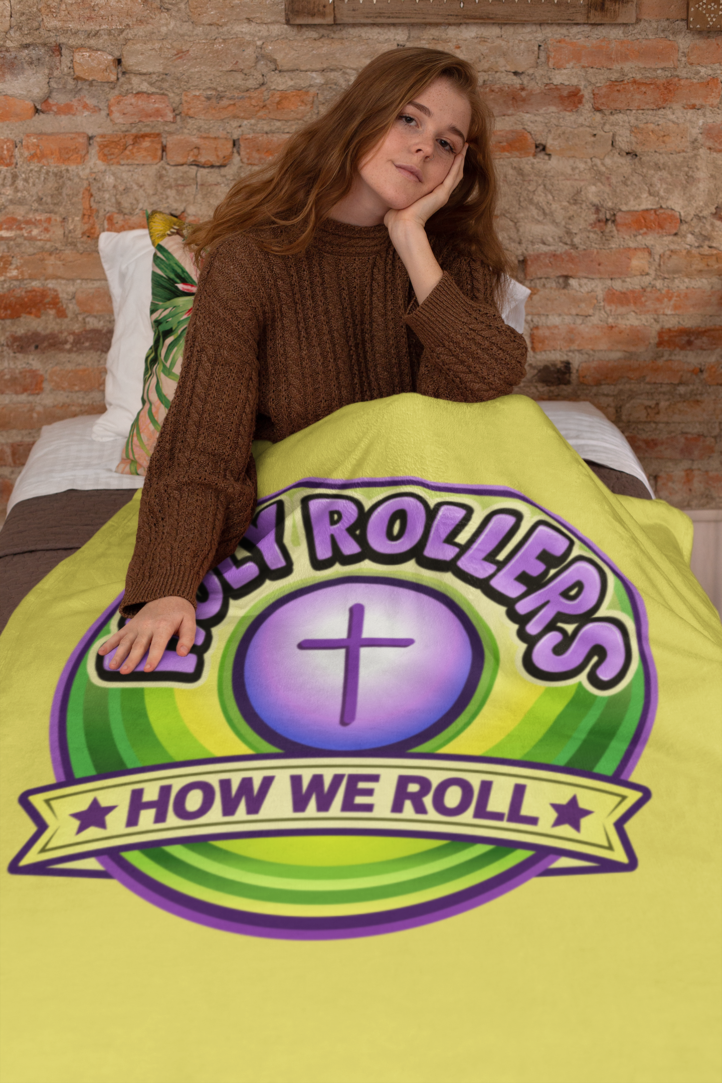 Holy Rollers Christian apparel: Velveteen Plush Stadium Blanket — Holy Rollers: "How We Roll” Cozy Christian Throw